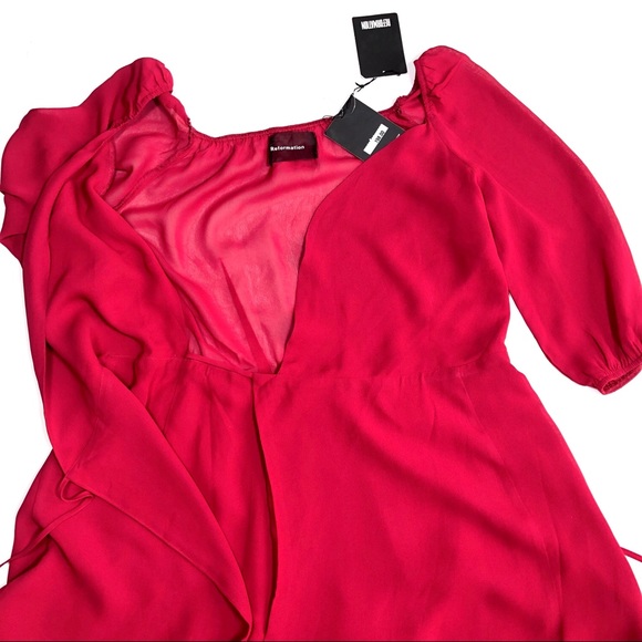 REFORMATION ♦️♦️♦️Eveleigh Lipstick red mini wrap dress ♦️ M - Picture 6 of 15